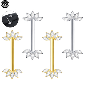 Piercings de mamelon filetés intérieurement en titane ASTM F136 Barbell de mamelon 14G avec 5 extrémités de ventilateur orientées vers l'avant Marquise CZ - Product Image 3