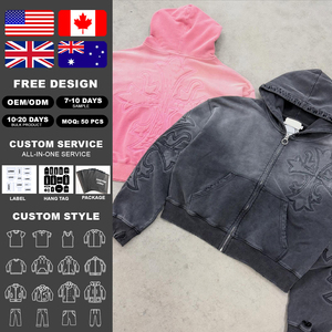 Ensemble streetwear pour homme KIingSen, sweat à capuche zippé et pantalon de survêtement, broderie 3D délavée à l'acide, respirant, hiver, tissu en molleton 400 g/m² - Product Image 2