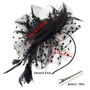 Custom 25 Colors <strong>Fascinators</strong> Hat Flower Mesh Ribbons Feathers on a <strong>Headband</strong> and a Clip Tea Party Headwear for Girls and Women - Product Image 4