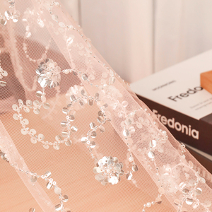 Silver <strong>Sequin</strong> White Pearl <strong>Mesh</strong> Embroidered Polyester Fabric for Women Wedding - Product Image 3