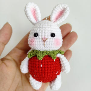 New <strong>Handmade</strong> <strong>Crochet</strong> Strawberry Carrot Bunny Plush Keychain Cute Rabbit Phone Charm <strong>Knitted</strong> Toy Gift - Product Image 3