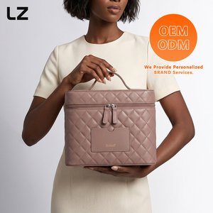 LZ - Estuche Organizador de Maquillaje Personalizado de Cuero PU con Espejo, Divisor Ajustable, Bolsa de Cosméticos Impermeable para Viaje, con Funda para Trolley, para Mujer - Product Image 1