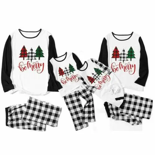 Pijamas familiares de Navidad, conjunto de pijamas de punto de algodón a juego