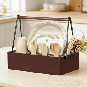 Caja de almacenamiento de madera rectangular con 4-7 compartimentos y asas para organizar utensilios de cocina, tipo vertical, sin tapa - Product Image 4