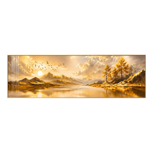 Grande Décoration Murale Paysage Montagne Lagon au Lever du Soleil Doré, Peinture sur Porcelaine Cristalline, Cadre en Alliage d'Aluminium, Art Mural pour Maison et Hôtel - Product Image 6