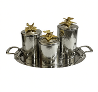 Ensemble de boîtes en métal martelé de luxe avec couvercle en forme de papillon doré pour la cuisine et la décoration de la maison
