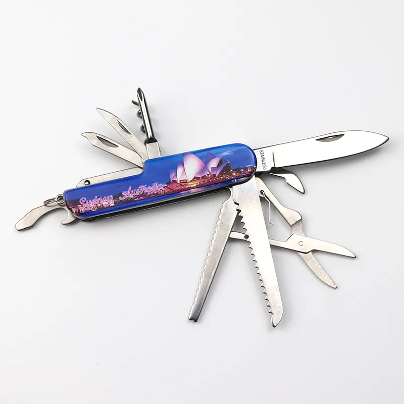 Portachiavi con coltello tascabile multiuso in acciaio inossidabile con Logo personalizzato coltello multiuso pieghevole svizzero