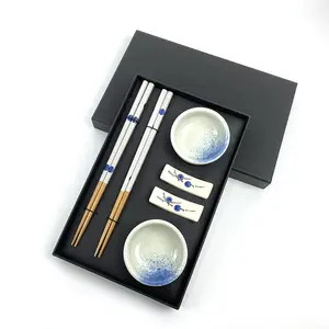 Newly designed custom tableware for 2 persons gift box set ceramic elegant plates chopsticks chopsticks rest party gift