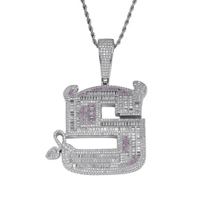 Ciondolo <span class=keywords><strong>Lettera</strong></span> <span class=keywords><strong>S</strong></span> Personalizzato in Ottone con Zirconia Cubica Viola Taglio Baguette per Uomo e Donna, Charm Hip Hop con Catena Cubana da 12mm - Product Image 6