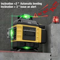 Niveau laser industriel 16 lignes à faisceau vert, portée 50m, en aluminium, 4D 360° rotatif, auto-nivelant avec batterie au lithium