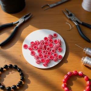 Perline a strisce Ilan 10 mm rosse e bianche per la creazione di gioielli - Product Image 3