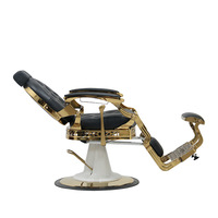 Fauteuil de Barbier en Cuir Tufté Noir et Or avec Pompe Hydraulique et Base Ronde – Mobilier de Salon de Coiffure pour Hommes