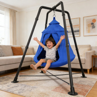Structure de balançoire en forme de X avec tente intégrée, support de chaise suspendue, capacité de 330 lb, lumières arc-en-ciel, trampoline pour intérieur et extérieur