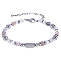 Bracelet en perles de cristal de pierre naturelle, bracelet carré en acier inoxydable, bracelet à perles argentées pour femme