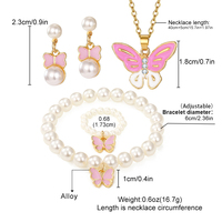 Ensemble de bijoux pour femmes tendance, 4 pièces, collier avec pendentif papillon, bracelet vintage, bague perlée, ensemble de boucles d'oreilles