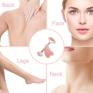 Outil de massage Gua Sha en quartz rose et rouleau de jade pour le visage, vente chaude en usine - Product Image 4