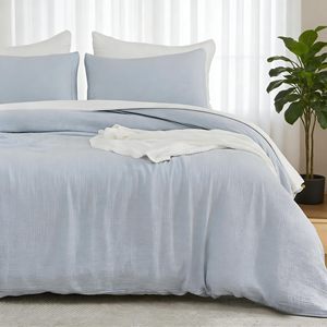 Set <span class=keywords><strong>Copripiumino</strong></span> di Alta Qualità Direttamente dalla Fabbrica, Set <span class=keywords><strong>Copripiumino</strong></span> in Cotone <span class=keywords><strong>Blu</strong></span> Muslin Traspirante per Tutte le Stagioni - Product Image 1