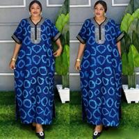 Nouvelle Robe Kanga Africaine Imprimée Décontractée et Ample pour Femme, Grande Taille, Style Ethnique, Motif Diamant, Idéale pour les Fêtes, Collection Été, Robuste et Disponible en Stock
