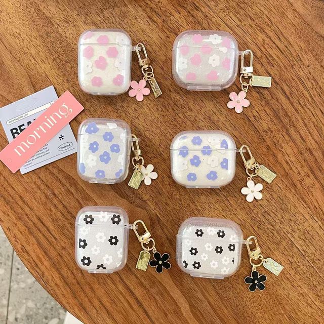 Glitter flowers suitable for AirPodsPro2 wireless earphone protective case hanging accessory new 3rd generation transparent case