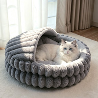 Tempat Tidur Kucing Bulat Berkerudung Tebal dan Lucu dengan Isian Kapas untuk Kucing, Sarang Hewan Peliharaan Dalam Ruangan Musim Dingin, Gaya Modern, Dapat Dilepas