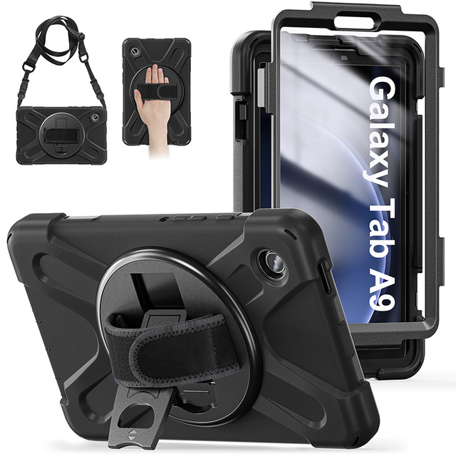 Silicone Shockproof Rugged Tablet case for Samsung Galaxy Tab A9 8.7 X110 X115 2023 Shoulder Strap Hand Strap Rotating Kickstand