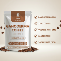 Kangherb OEM Poudre de café aux champignons pour améliorer la concentration, café au Ganoderma Lucidum, faible acidité, végétalien, extrait végétal, café instantané