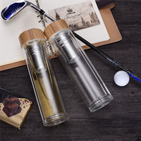 Bouteille d'eau chaude ou froide PSC WB005 400 ml avec infuseur à fruits, gobelet à thé en verre à double paroi avec infuseur et filtre pour cadeaux d'affaires