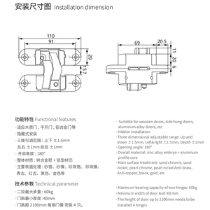 Left & Right Open Concealed Hinge 30x110mm 2d Adjustable 60kg Door for Apartment Bld-h02 110 Degree Opening Full Visibility - Product Image 5