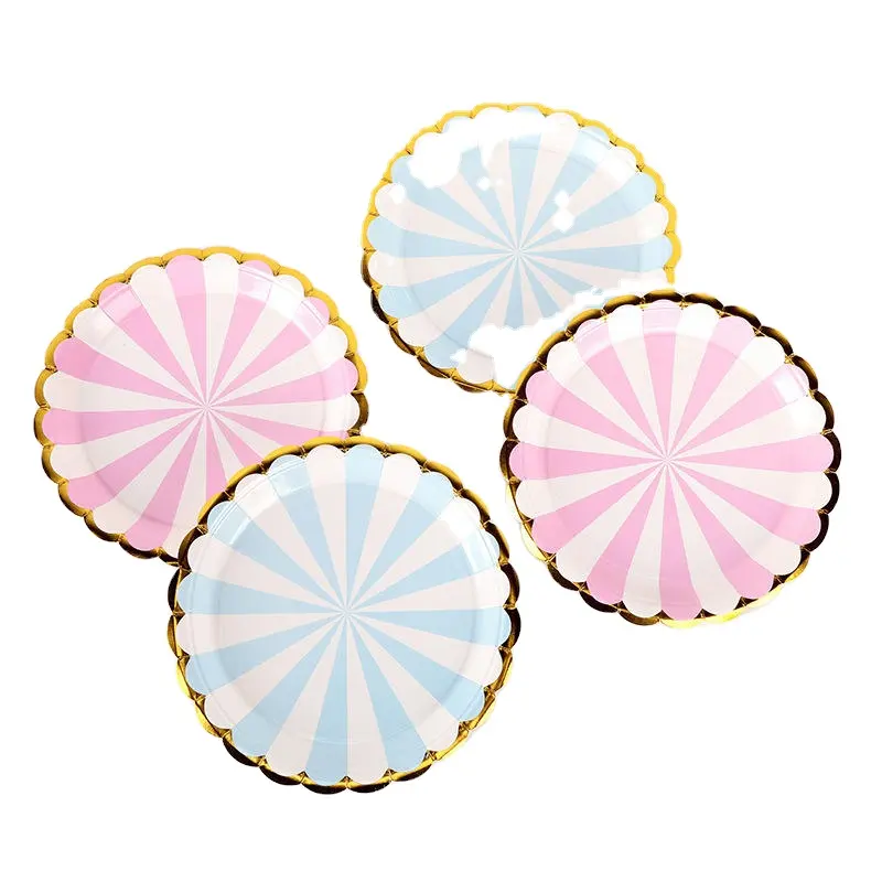Bronzed Striped Paper Plates Children's Birthday Party Wedding Decorations Plate Dinner Plate