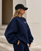 Ensemble de survêtement décontracté 2 pièces en molleton uni pour femme, coupe ample, col rond, en coton, idéal pour le sport