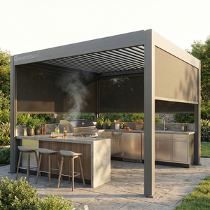 Pergola bioclimatique moderne en <span class=keywords><strong>aluminium</strong></span> électrique pour terrasse, gazebo pour restaurant en plein air avec bandes LED - Product Image 1