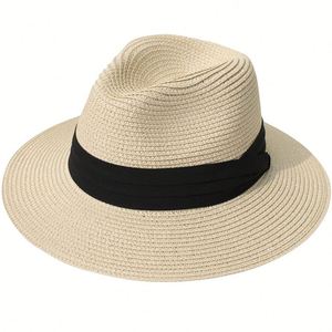 Chapeau Panama Fedora en paille personnalisé avec logo, large bord, pliable, pour hommes et femmes. pour la plage, le soleil, les voyages, la pêche, les sports - Product Image 5