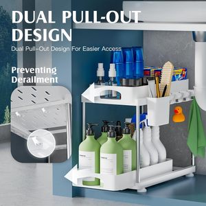 Plateau de rangement double coulissant <span class=keywords><strong>sous</strong></span> l'évier <span class=keywords><strong>Organisateur</strong></span> d'armoires de cuisine et de salle de bain en plastique avec caractéristiques de comptoir - Product Image 5