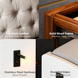 Willsoon khung giường bọc hiện đại với đầu giường chần sợi vòng, giường nền tảng giả da màu trắng với lưu trữ, cỡ Queen/King - Product Image 3