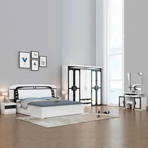 Hoch glänzendes Schlafzimmer-Set mit Schubladen King-Size-Schlafzimmer-Set 1,8 m Beleuchtung Lagerung MDF Schlafzimmer-Set mit Kleider schrank