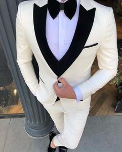 Elegante Elfenbein Herrenanzüge Bräutigam-Outfit Slim Fit Hochzeitsanzug Formeller Anzug Schwarze Weste Business Abschlussball Party Jacke Weste Hose 3-teilig - Product Image 2