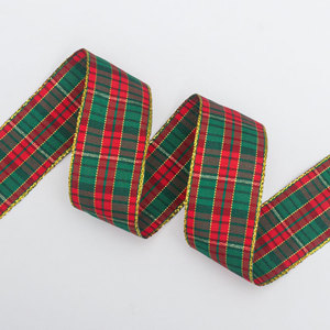 Pita Tartan Natal, Pita Tenun Berpinggir Emas Metalik untuk Dekorasi Hadiah DIY, Pohon Natal & Pembungkus Hadiah Liburan - Product Image 6
