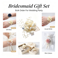Bunga Pergelangan Tangan Elastis Berhiaskan Mutiara, Daun Emas, dan Rhinestone Warna Burgundy Ivory Rose Gold untuk Pengiring Pengantin, Pengantin Wanita, Dekorasi Pernikahan, dan Pesta Prom