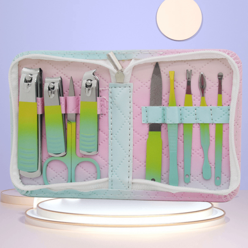 Zipper bag green and yellow 9 piece set