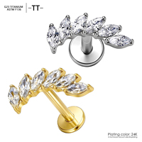 Clous de piercing pour cartilage interne, tragus et labret en titane TT ASTM F136 G23 avec zircon plaqué or, piercing corporel en titane de haute qualité