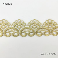 En gros De Luxe 38mm Or Dentelle Bordure Soluble Dans L'eau Broderie Vague Dentelle Ruban Tissu pour Robe De Mariée Vêtements Décoration XY26