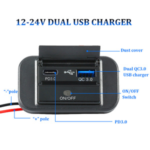 Chargeur <span class=keywords><strong>USB</strong></span> <span class=keywords><strong>double</strong></span> port QC 3.0 PD 3.0 à charge rapide, <span class=keywords><strong>prise</strong></span> de chargeur <span class=keywords><strong>USB</strong></span> 12-24V, montage encastré pour panneau de surface, pour siège de camion, de car ou de bus - Product Image 3