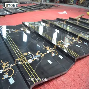 black marble spiral staircase customized marble stair tread waterjet stair case black marquina stone carving