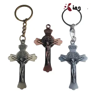 بالجملة هدية تذكارية سلسلة المفاتيح مخصصة سبائك الزنك الدينية يسوع الصليب كيرينغ