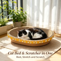 Lit et griffoir ovale 2-en-1 en carton ondulé pour chat – Durable, recyclable, nid douillet en papier ondulé pour chatons d'intérieur