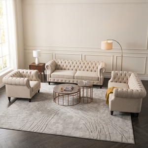 Juego de Sofás de Estilo Americano Contemporáneo para Sala de Estar, Sofá Acolchado/Sofá de Dos Plazas/Sofá Individual, Tapizado en Lino, Juego Chesterfield 1+2+3 - Product Image 2