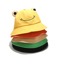 Chapeau de pêcheur avec oreilles et grenouille Chapeau de pêcheur Panama Dessin animé pour enfant Parents Chapeau de plage de randonnée en plein air Animal mignon drôle