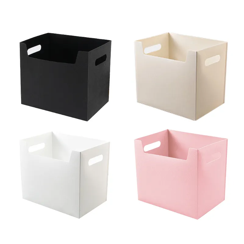 Simple Office Desktop Book Storage Box PP Plastic Imitation Leather Multifunction Stationery Sundries Storage Box