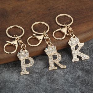 Nouveau porte-clés en strass 26 lettres pour femme, cadeau, breloque en métal ornée de strass, couronne en cristal, or, pour sac, clés de voiture, accessoires DIY - Product Image 1