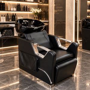 Fauteuil de lavage moderne à assise large en cuir PU avec fonction lit semi-allongé pour salon et salle de bain - Product Image 1